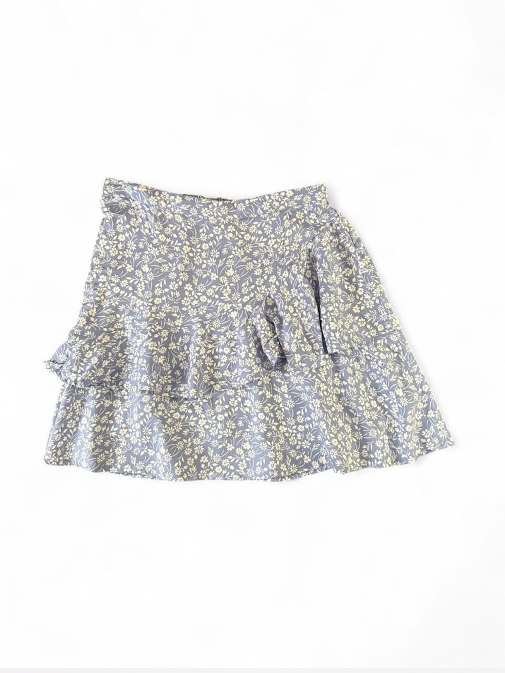 Japna Light Blue & White Floral Tiered Ruffle Mini Skirt - Size Small